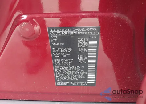 2015 Nissan Rogue S z USA, uszkodzony, nr VIN KNMAT2MV2FP528989